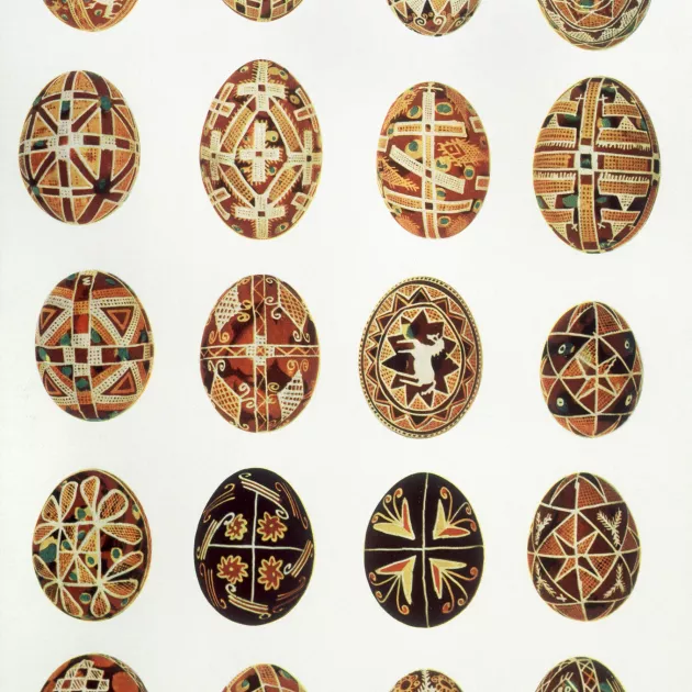 Nämä taidokkaasti koristellut munat on tehty Ukrainassa vuonna 1909.