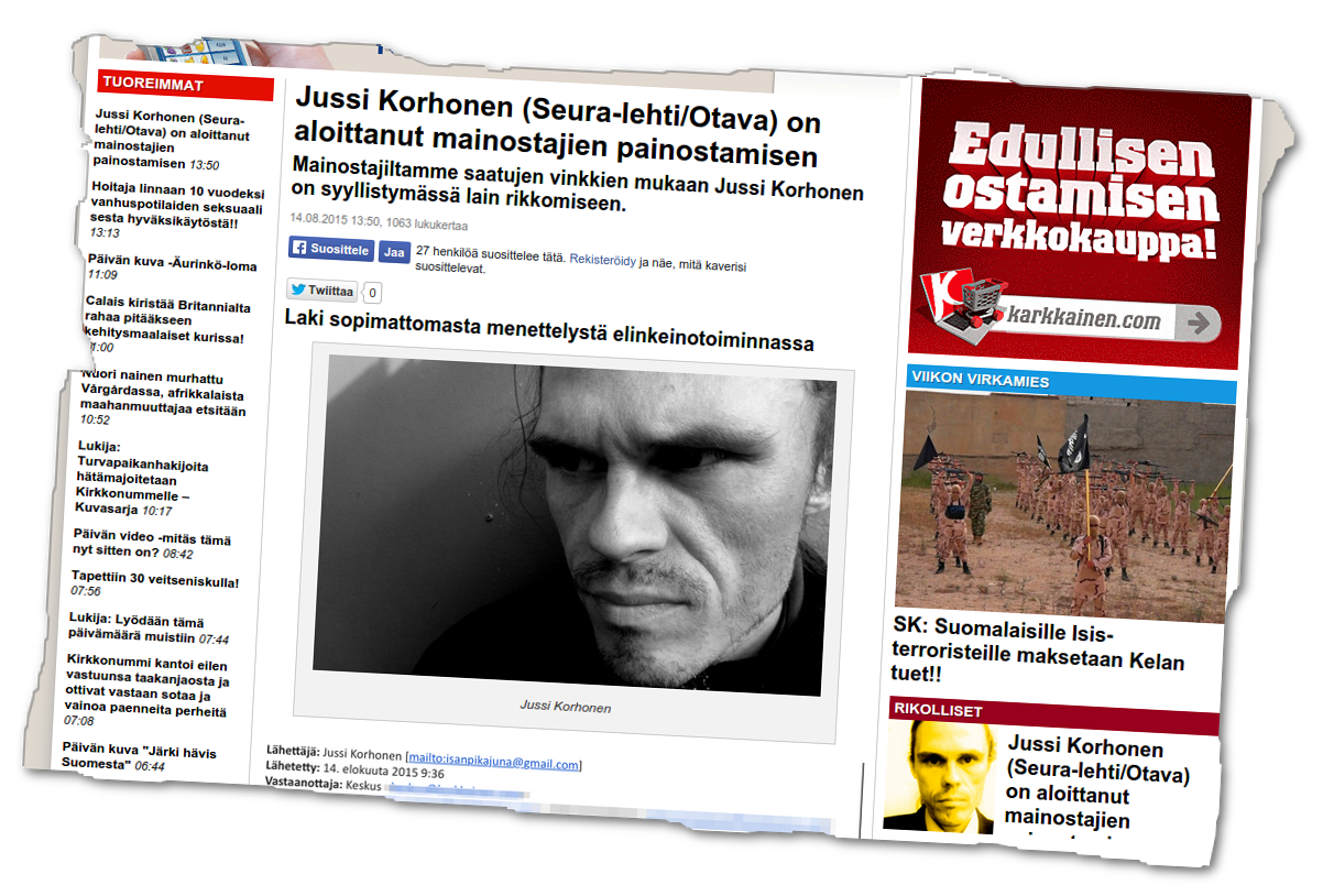 MV-lehti teki mustamaalausjutun Juha Kärkkäisen toimittaman aineiston pohjalta.