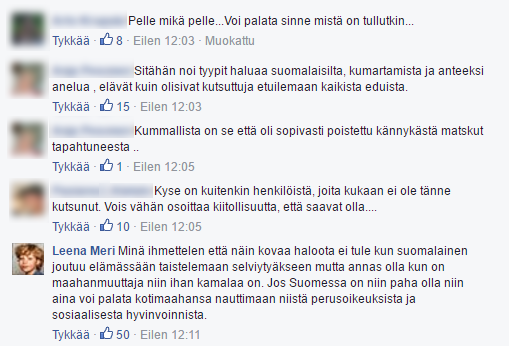 Keskustelua kansanedustaja Leena Meren Facebook-päivityksen yhteydessä.