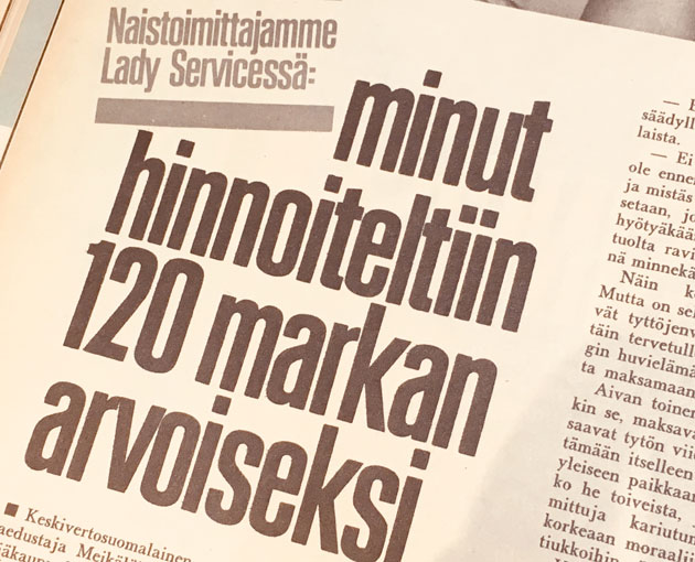 Seuralaispalvelu oli kokeilevaa yritystoimintaa Helsingissä vuonna 1968.