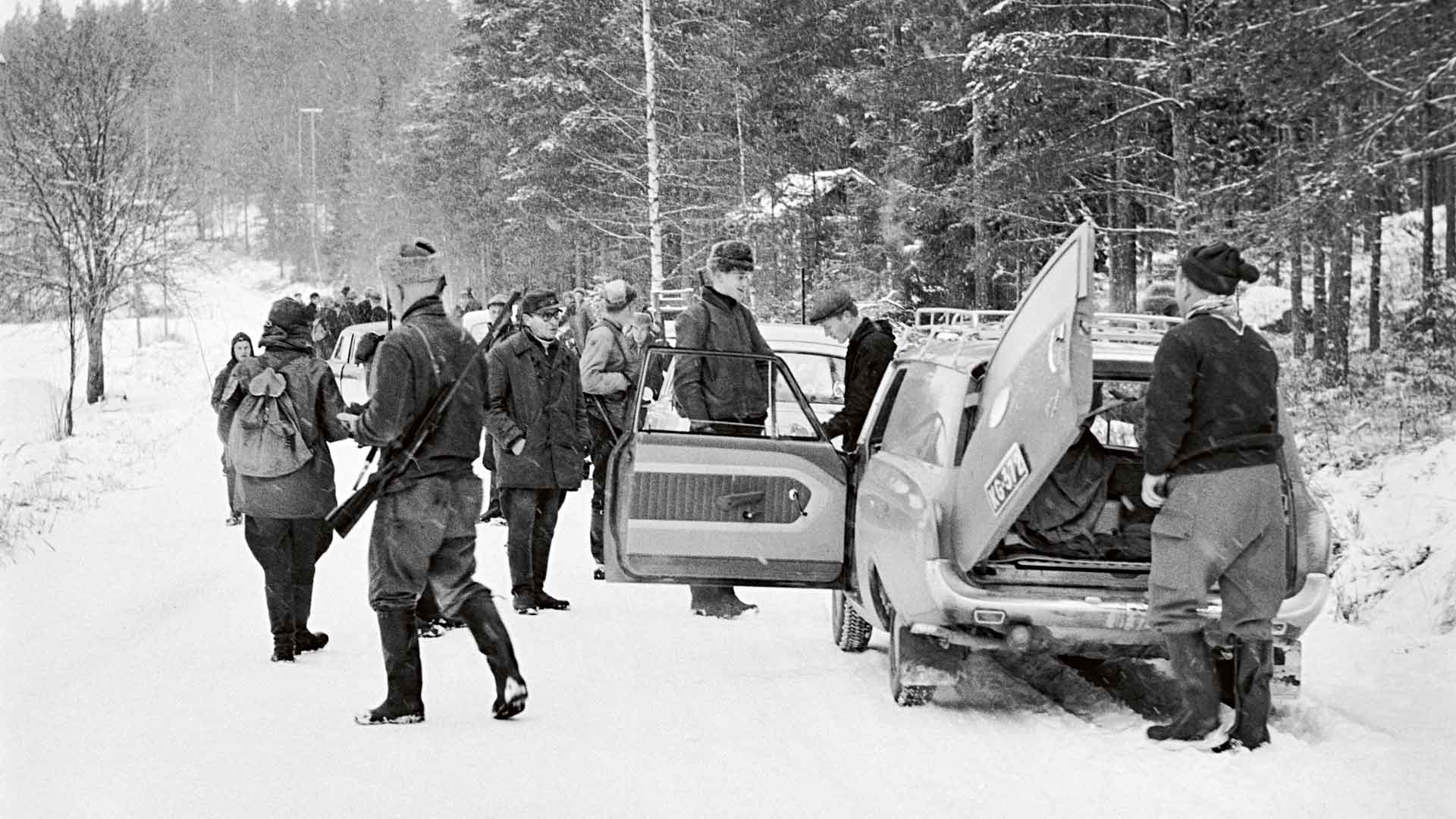Jossain päin Suomea on jälleen nähty susi. Kuva Rautalammilta tammikuussa 1964.