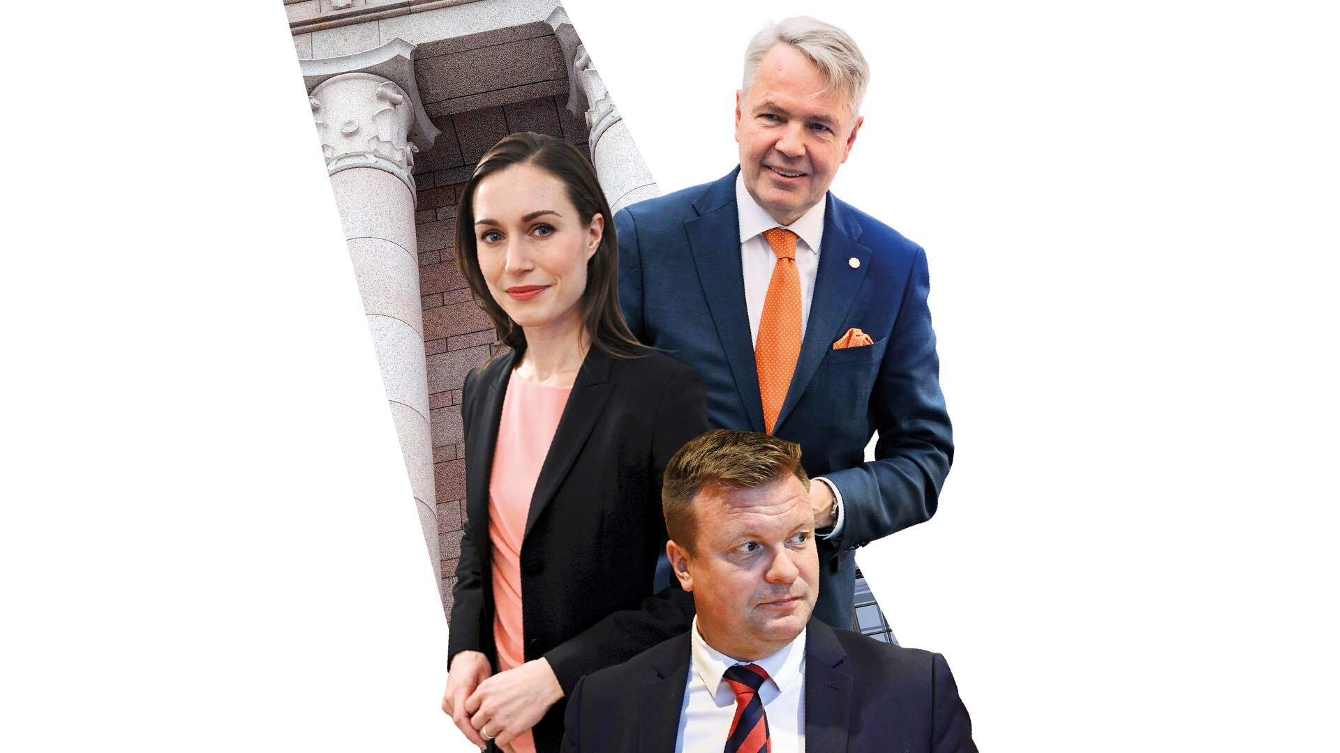 Sanna Marin, Pekka Haavisto ja Ville Skinnari