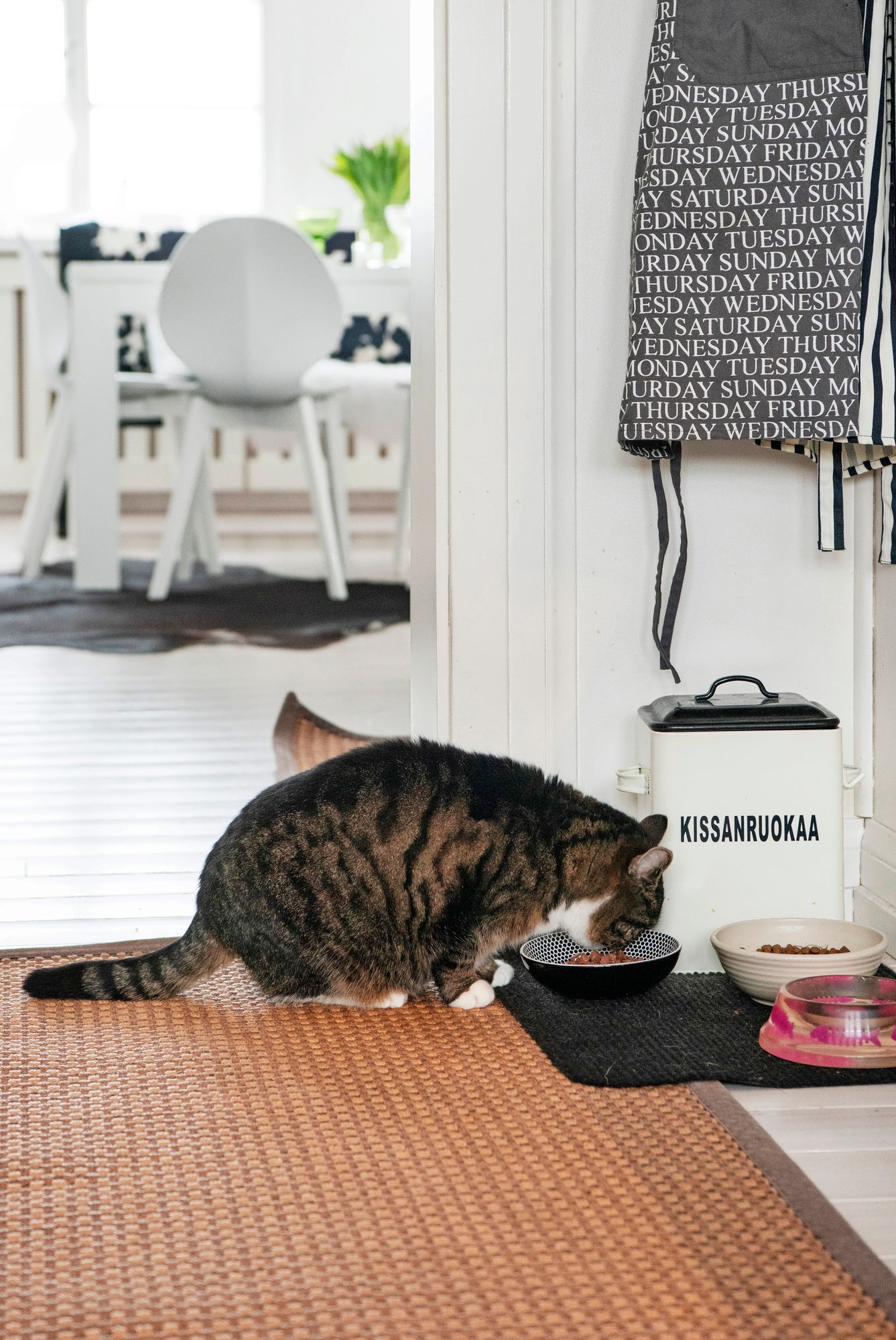 Helmi-kissan ruokanurkka sopii talon tyyliin. © Susa Junnola