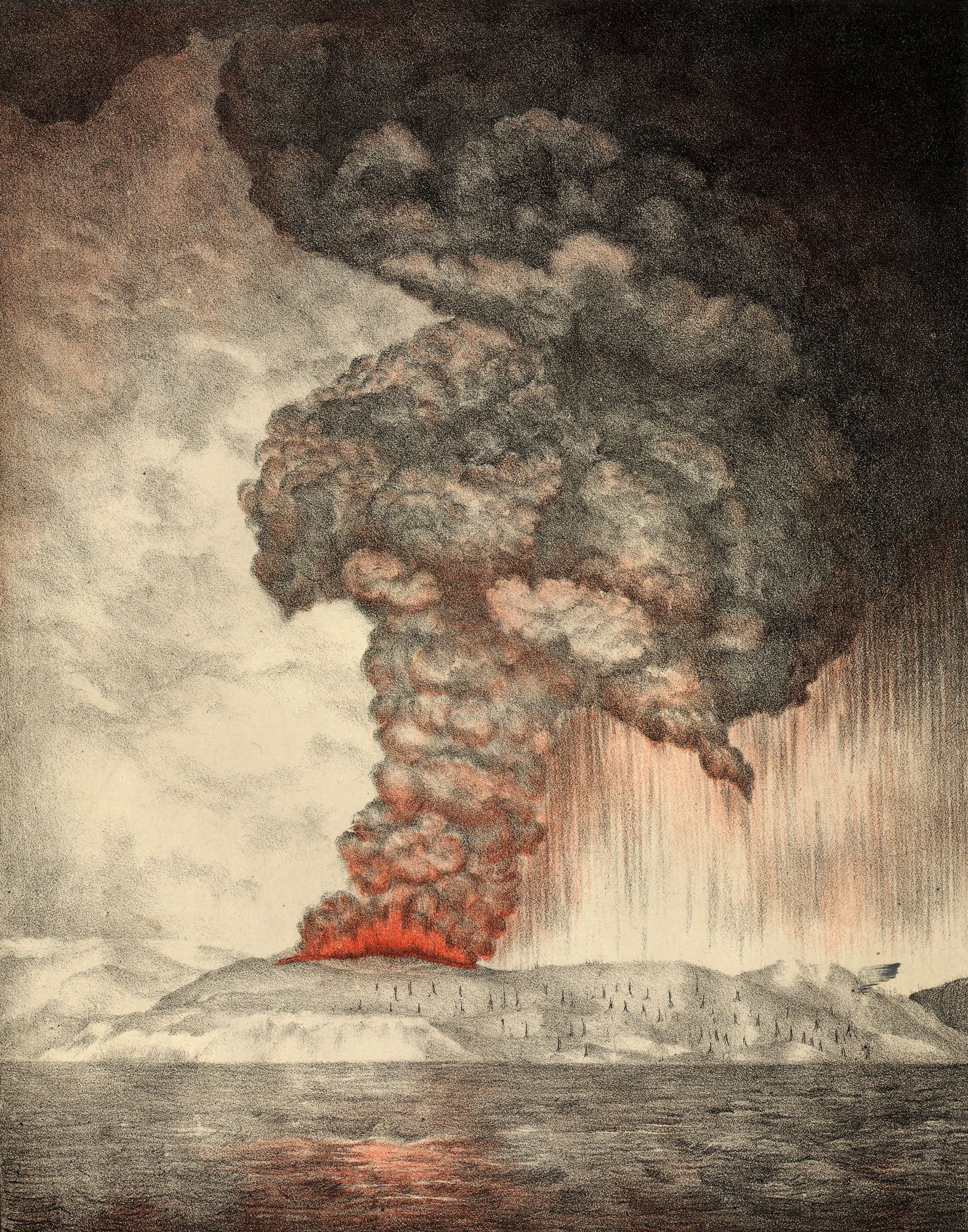 Varhaiset puu- ja kivi­piirrokset kuvasivat Krakataun tulivuorta. © Getty Images